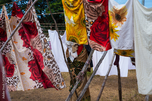 Dhobi Khana at Veli in Fort Kochi, where the Tamil-speaking Vannan community carry out laundry works, the profession practiced by the community traditionally. Hand washed clothes drying in sunlight  © Martina