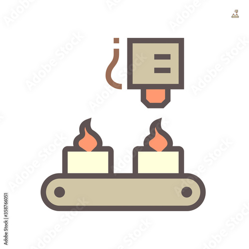 Icing tips with cream on production line in food processing industry vector icon design on white background, 64x64 pixel perfect and editable stroke.