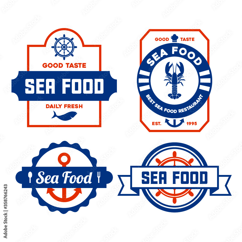 Sea food logos and signs vector illustration