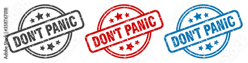 don't panic stamp. don't panic round isolated sign. don't panic label set