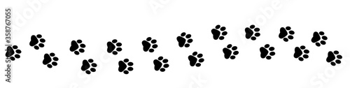 Paw vector foot trail print . Dog, puppy,cat,bear,wolf silhouette animal. Paw print trail on white background. Vector illustration
