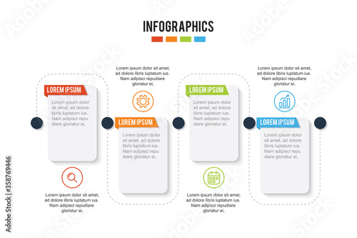 colorful timeline infographic with 4 options design template, Infographics management, finance, analytics, presentation. Vector illustration
