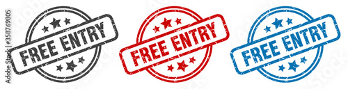 free entry stamp. free entry round isolated sign. free entry label set