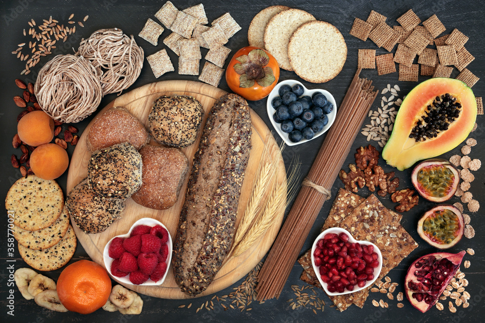 Highty Food Healthy high fibre super food concept with foods high in antioxidants ...