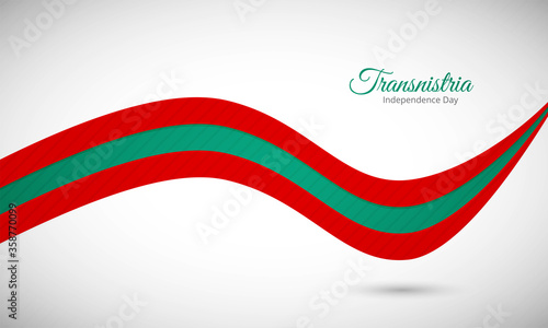 Happy independence day of Transnistria. Elegant shiny wavy Transnistria flag background with text typography.