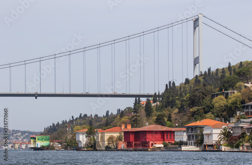 Istanbul, Turkey - completed in 1988 and one of the main landmarks in Istanbul, the Fatih Sultan Mehmet Bridge connects Europe and Asia. Here in particular the suspension bridge structure