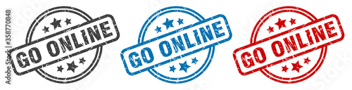 go online stamp. go online round isolated sign. go online label set