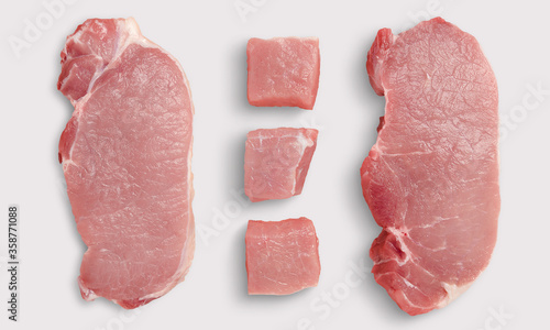 Mixed pork meat on a white background