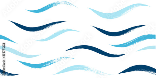Seamless Wave Pattern, Hand drawn water sea modern vector background. Wavy beach brush stroke, curly grunge paint lines, watercolor illustration