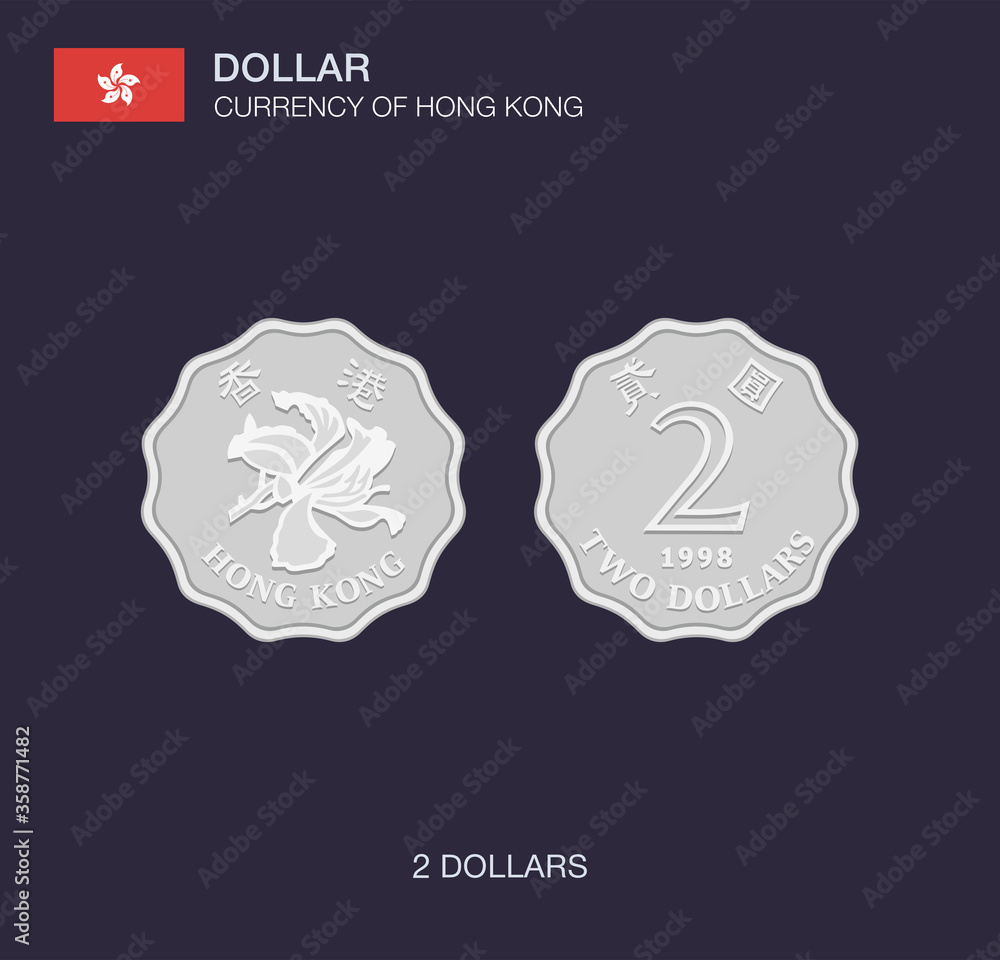 Currency of Hong Kong. Flat vector illustration of two dollars.