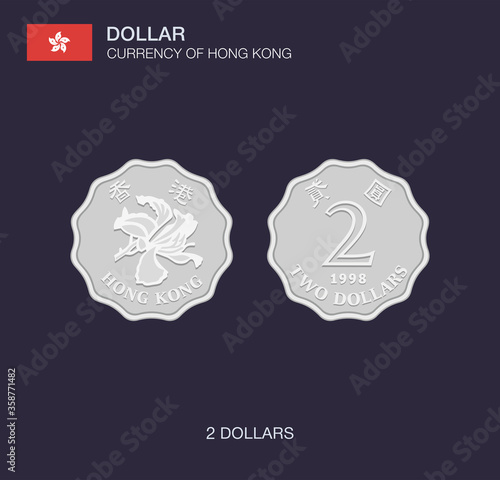 Currency of Hong Kong. Flat vector illustration of two dollars.