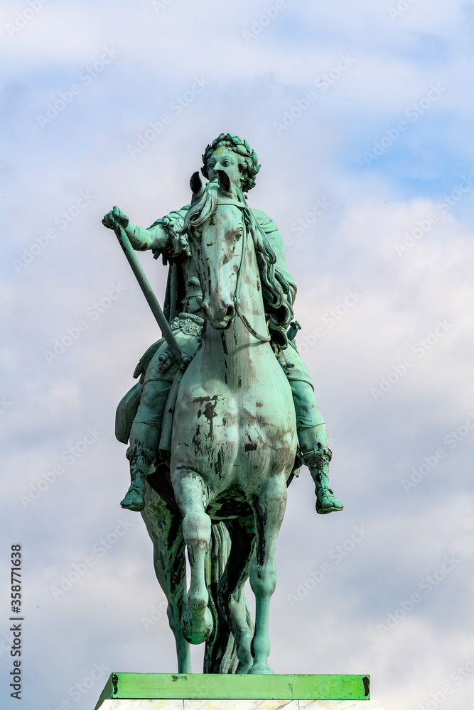 Statue of Frederick V by Jacques Francois Joseph Saly, Amalienborg Palace Square, Copenhagen, the capital of Denmark