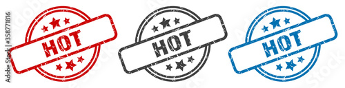 hot stamp. hot round isolated sign. hot label set