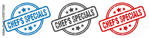 chef's specials stamp. chef's specials round isolated sign. chef's specials label set