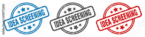 idea screening stamp. idea screening round isolated sign. idea screening label set