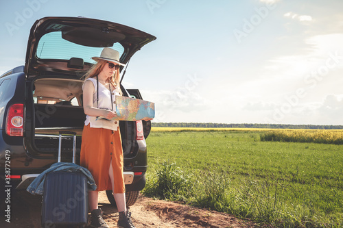 Staycations,Social distance. gen z travels alone suitcase to the covid 19 coronavirus pandemic, isolation, tourism,new normal.Staycations, hyper-local travel, Road trip,getaway, natural environment