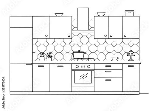 Kitchen furniture. Vector illustration in sketch style