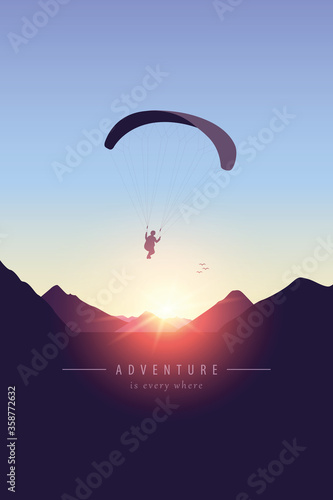 paragliding adventure mountain landscape at sunset vector illustration EPS10