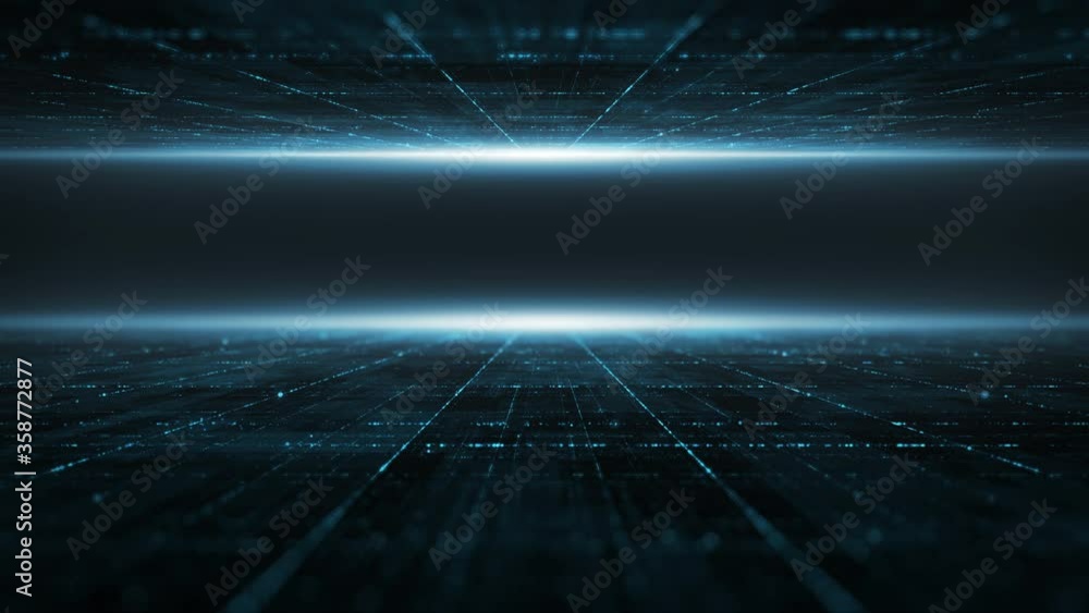 Abstract Digital cyber space particles perspective grid floor ground with flare matrix background. Futuristic big data information technology concept
