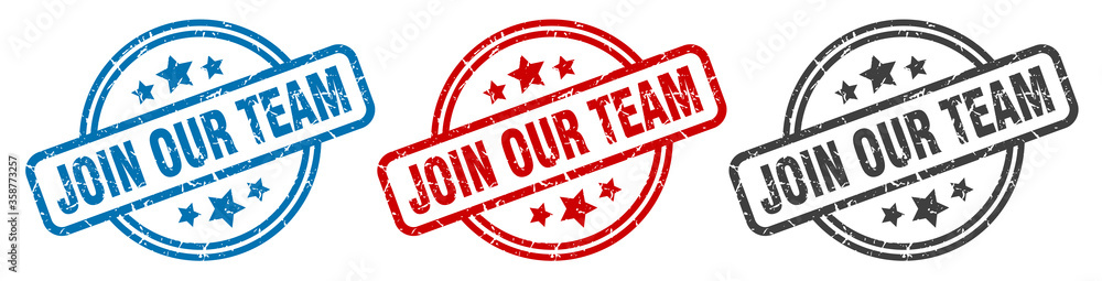 join our team stamp. join our team round isolated sign. join our team label set