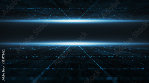 Abstract Digital cyber space particles perspective grid floor ground with flare matrix background. Futuristic big data information technology concept	
