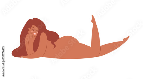 Attractive plus size woman. Body positive concept with beautiful overweight girl in different poses. Love yourself, acceptance feminism movement. Vector trendy illustration, print, poster, card