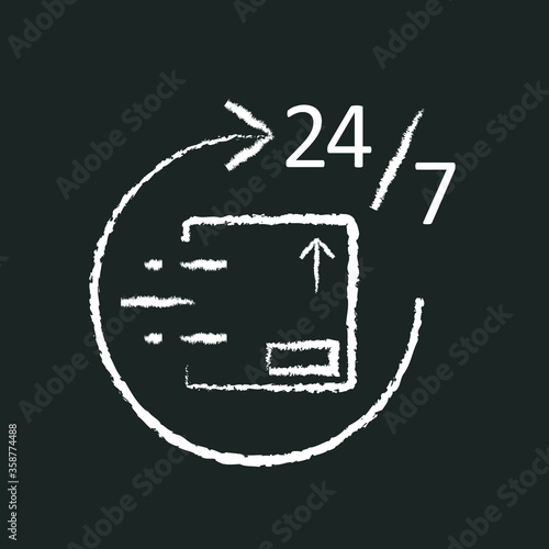round-the-clock parcel delivery, chalk icon