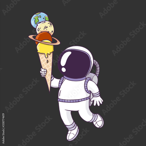 cartoon astronaut and ice cream in space