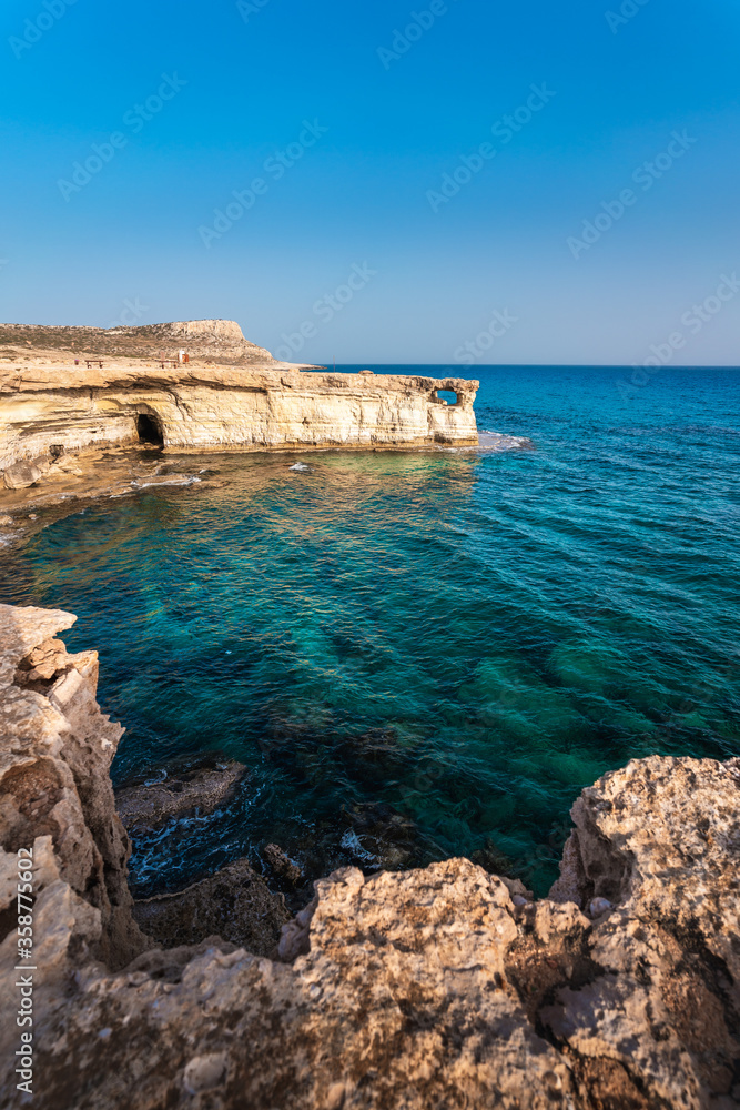Sea Caves Ayia Napa. Amazing sea and rocks formation in Cyprus island. Natural park Cape Greko
