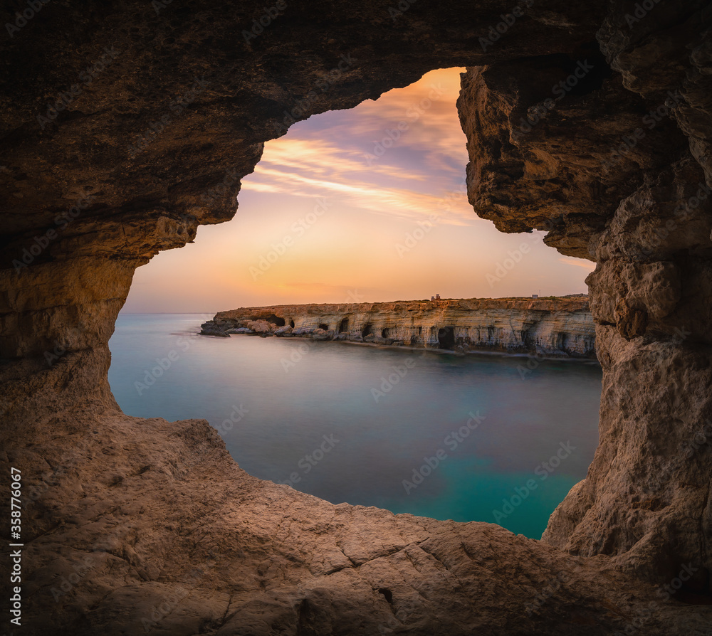 Sea Caves Ayia Napa. Amazing sea and rocks formation in Cyprus island. Natural park Cape Greko