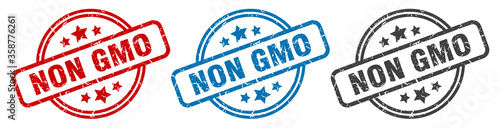 non gmo stamp. non gmo round isolated sign. non gmo label set