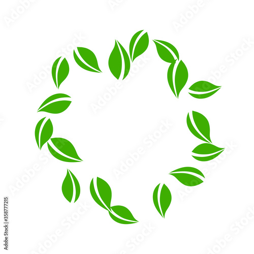 Falling green leaves. Fresh tea neat leaves flying