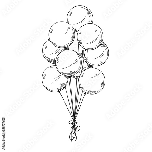 Different balloons. Inflatable balls on a string. Vector illustration