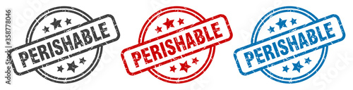 perishable stamp. perishable round isolated sign. perishable label set