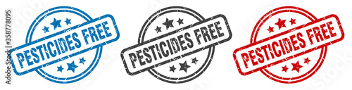pesticides free stamp. pesticides free round isolated sign. pesticides free label set