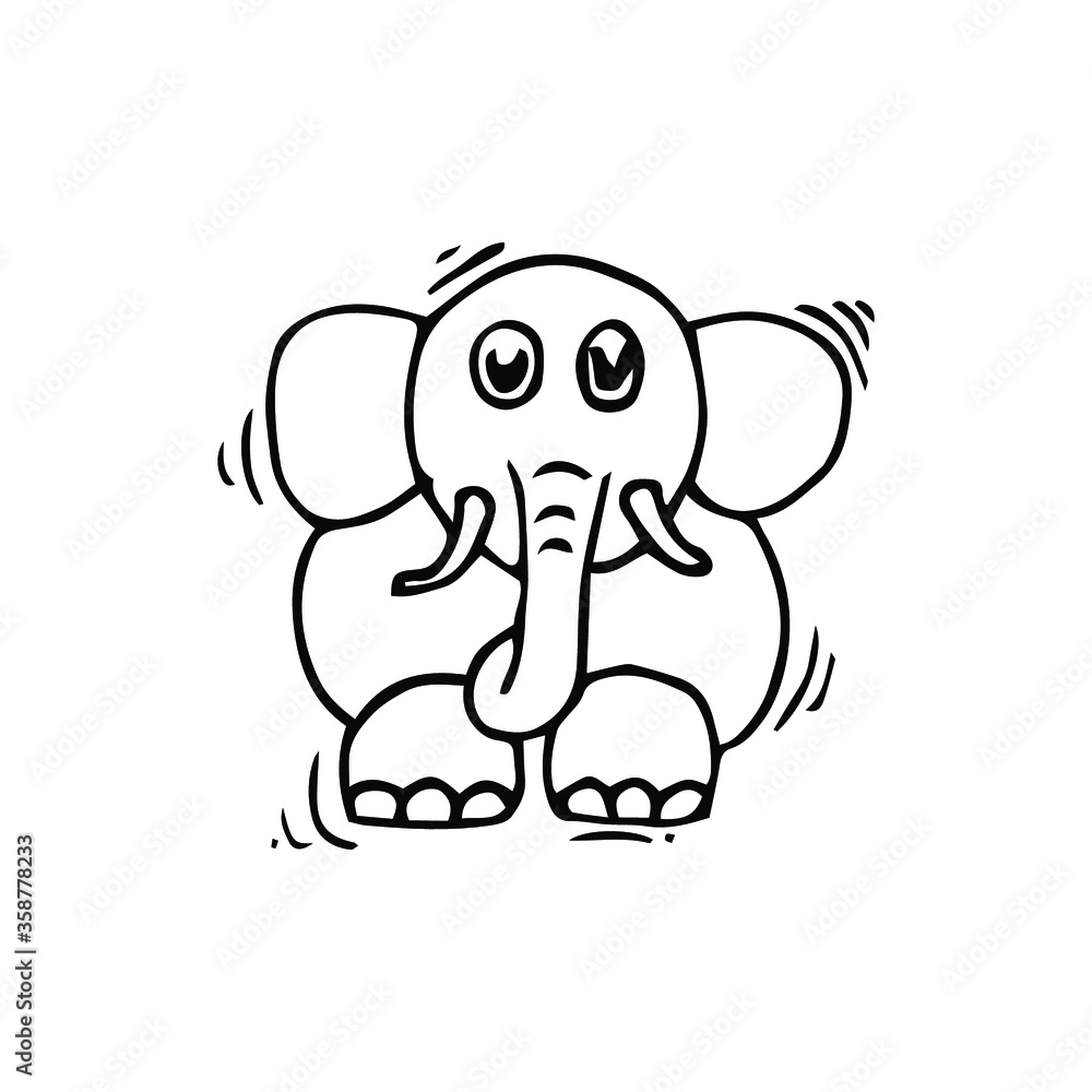 Cute little elephant in cartoon style on white background, vector illustration. Coloring page. Cute little elephant in cartoon style on white background, vector illustration. Coloring page.