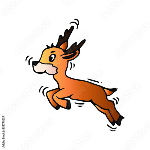 Cute little deer in cartoon style on white background, vector illustration. © Astri