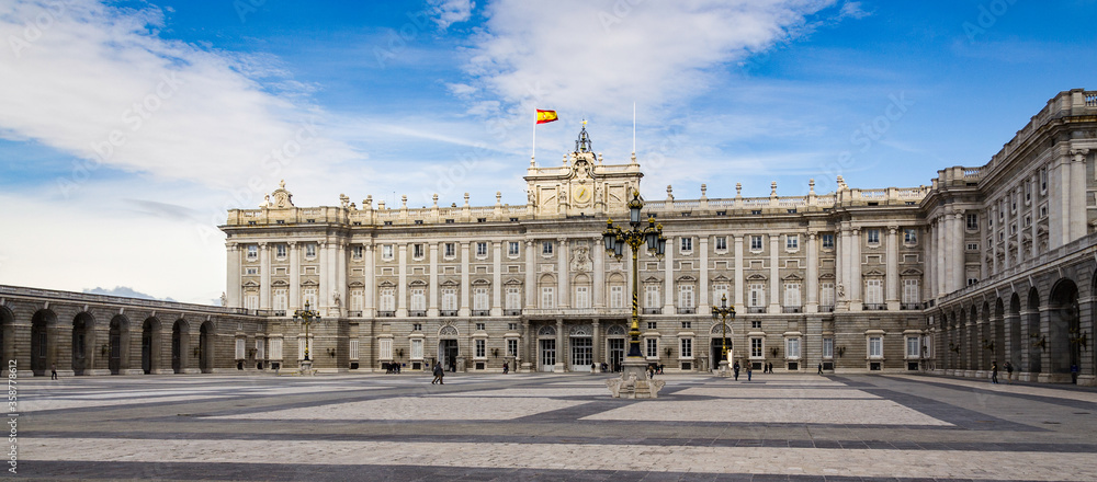 It's Square near the Palacio Real (Royal Palace), Madrid, Spain. Royal Palace is the official residence of the Spanish Royal Family