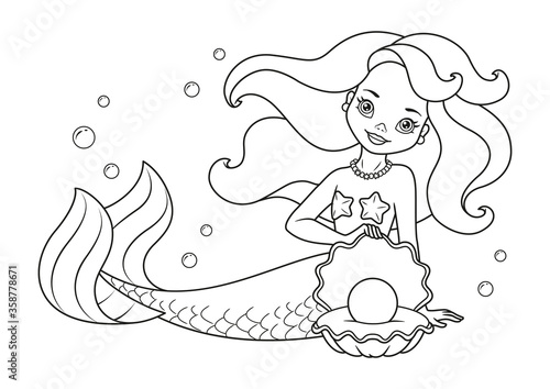Mermaid with Pearl Coloring Page