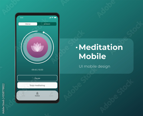Mobile UI / UX Template Mockup - Wireframe Meditation App Concept