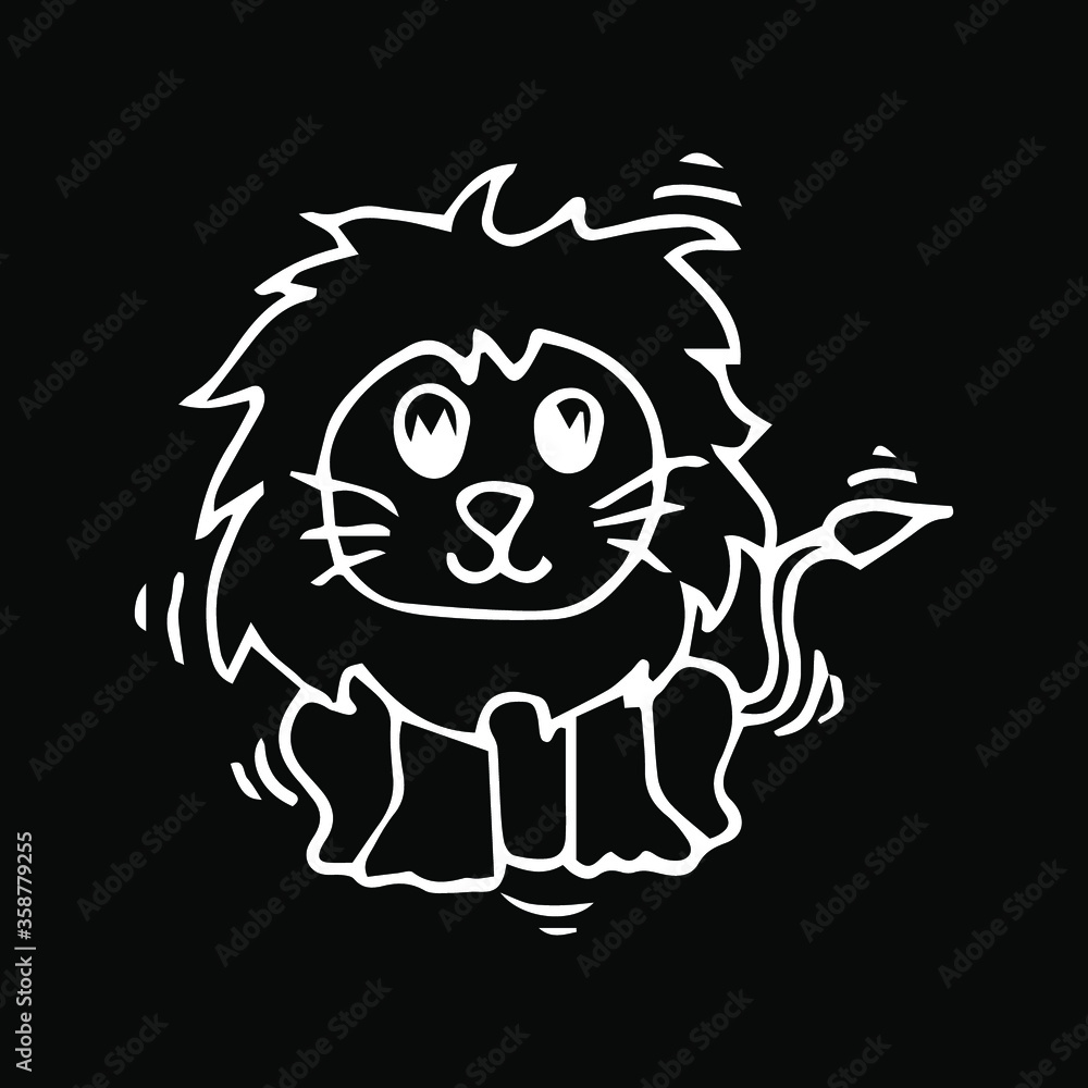 Cute little lion in cartoon style on white background, vector illustration.