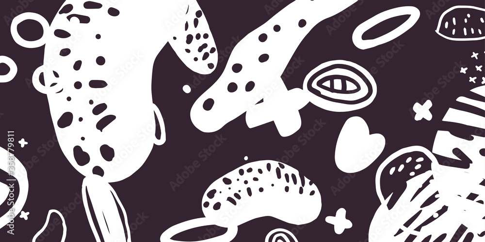 Modern poster. Different shapes in Doodle style. Abstract spots and shapes on the background. Modern poster. Different shapes in Doodle style. Abstract spots and shapes on the background.