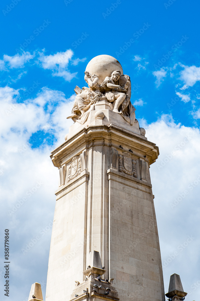 It's Miguel de Cervantes Saavedra characters monument on the Plaza de Espana, Madrid, Spain. Cervantes was a Spanish novelist, poet and playwright