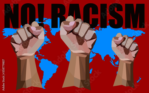No racism No riot.Protesters people hands on street showing hands.african american protesters raised hands showing sign black lives matter for revolution protest.Justice in USA.vector illustration.
