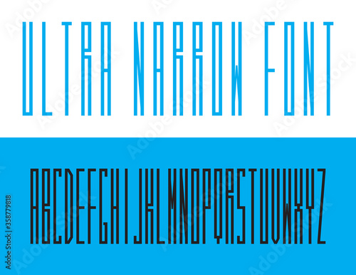 Ultra narrow condensed font. Modern minimal geometric typography. Unique letters and forms