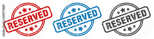 reserved stamp. reserved round isolated sign. reserved label set