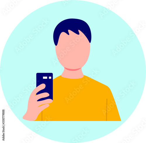 Man with telephone symbol inside a circle for logo design, graphic design, modern flat vector design on white background. Video communication online concept. Vector illustration.