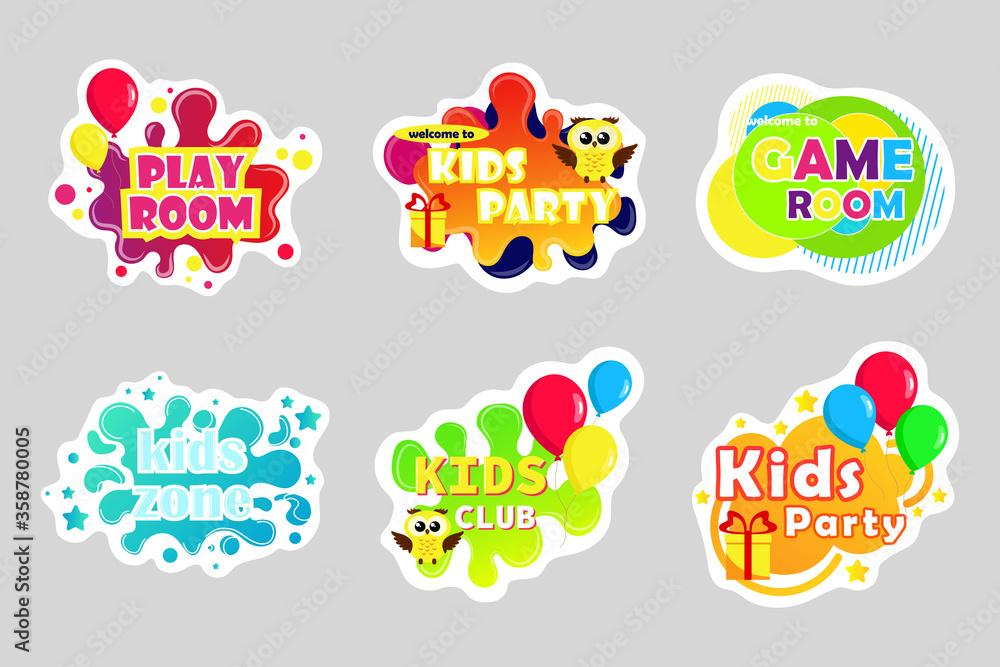 Cute design for kids. Sign for children's game room. Funny cartoon frames. Kids club posters.