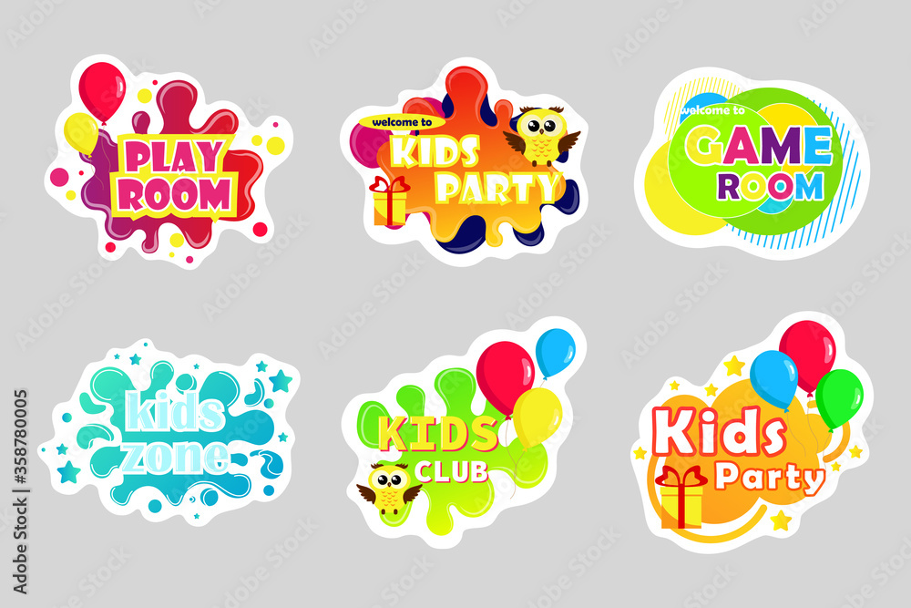 Cute design for kids. Sign for children's game room. Funny cartoon frames. Kids club posters. Cute design for kids. Sign for children's game room. Funny cartoon frames. Kids club posters.