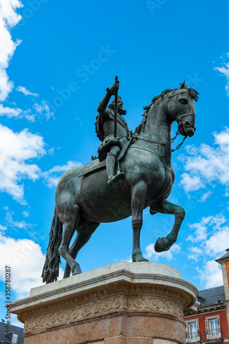 It s Statue of King Philip III on the Plaza Mayor  Madrid  Spain. It s the Spanish Property of Cultural Interest